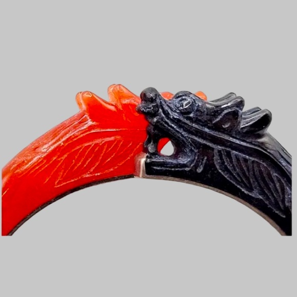 Chinese Dragon Carnelian Onyx Silver Bangle - Picture 11 of 15